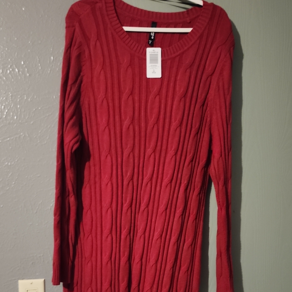 Red Cable Knit Sweater Dress